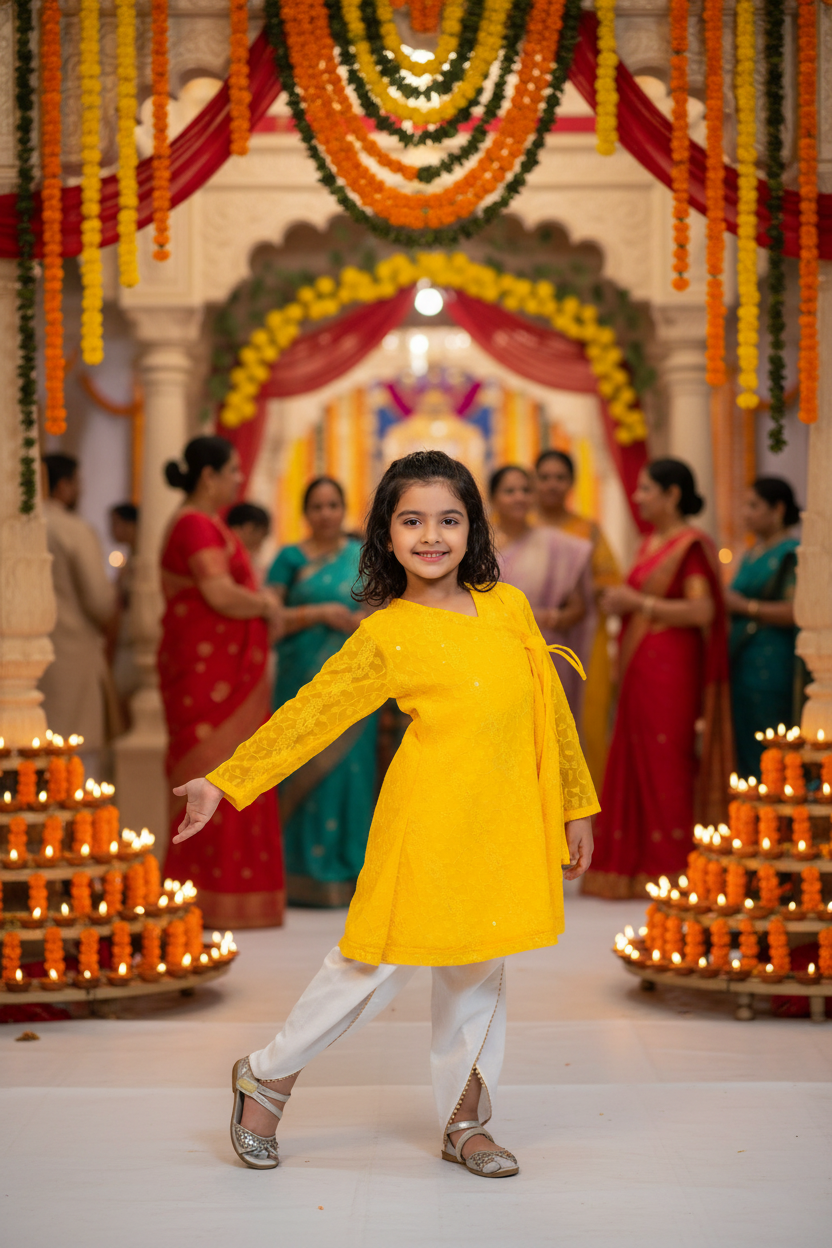 Yellow Kurta And Dhoti Pant Set For Girls