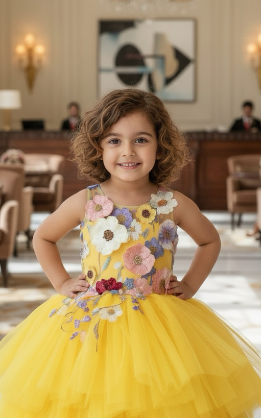Girls yellow Gown length Party dress M240031