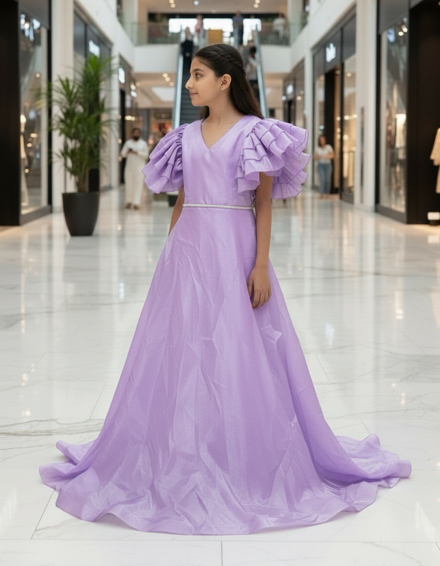Girls purple Gown length Party dress m250290