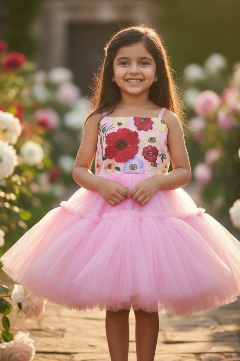 Girls pink casual frock m250037