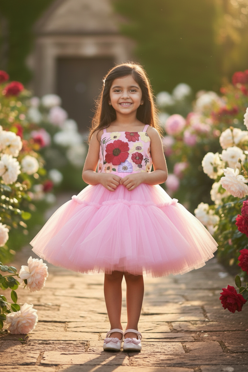 Girls pink casual frock m250037