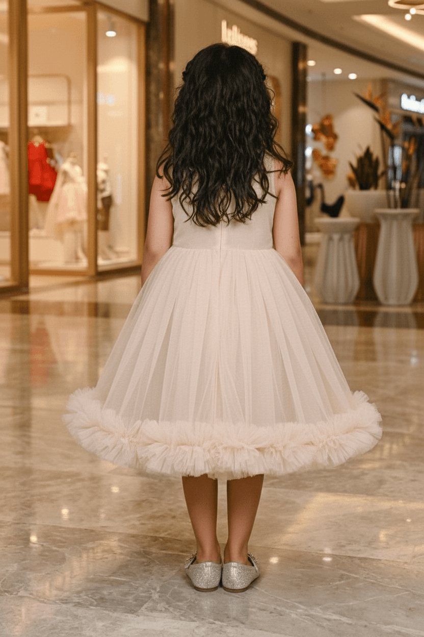 Champagne party frock for girls-M250113