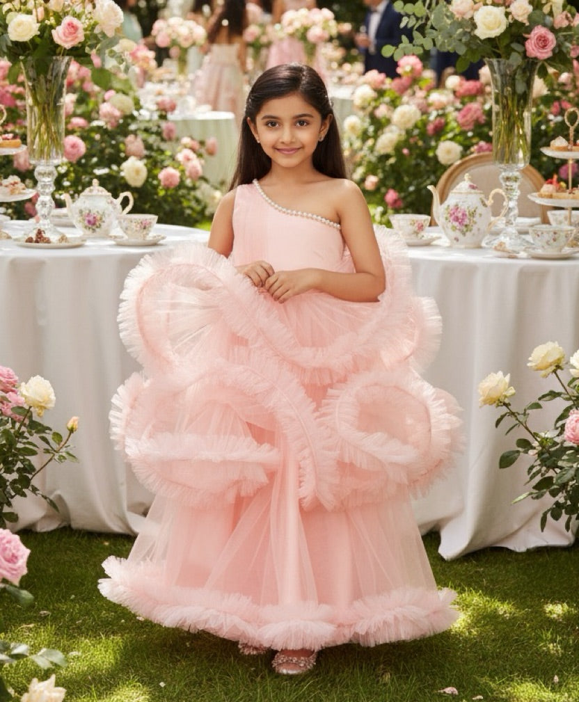 Girls Peach Gown length Party dress M232701