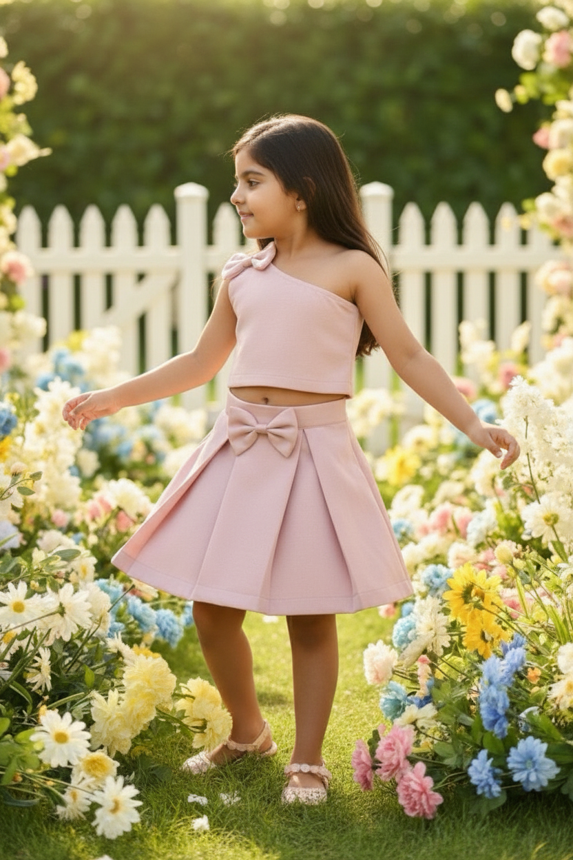 Girls one shoulder knee length coord set