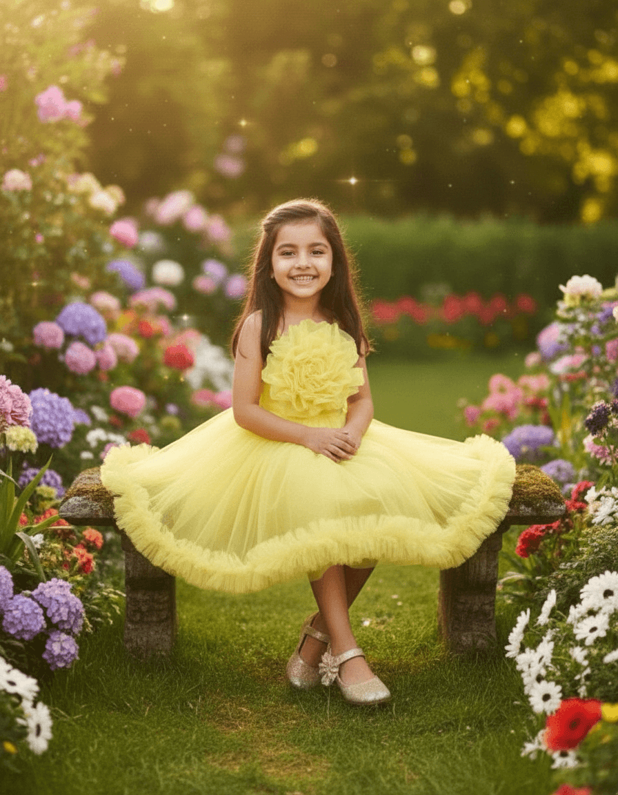 Yellow party frock for girls-M250115