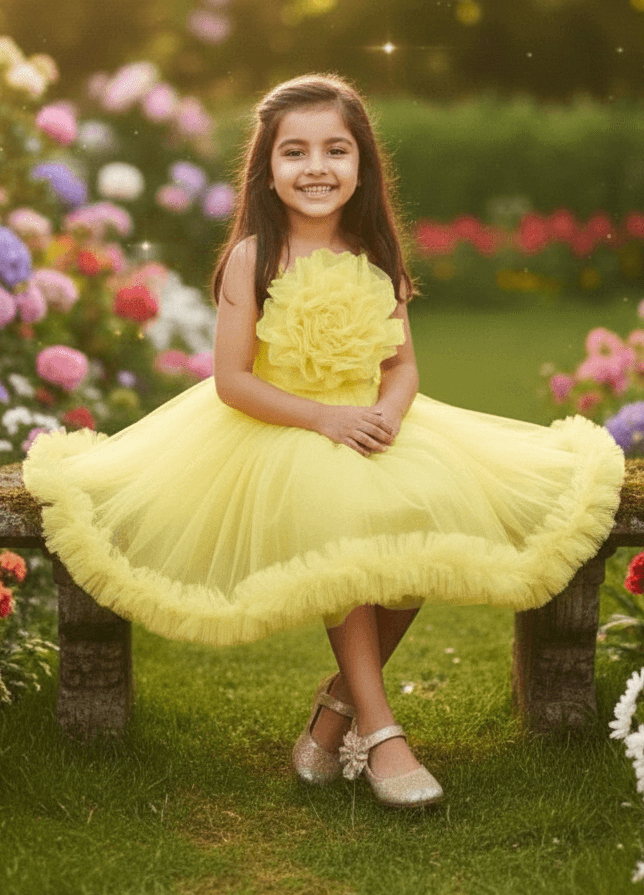 Yellow party frock for girls-M250115