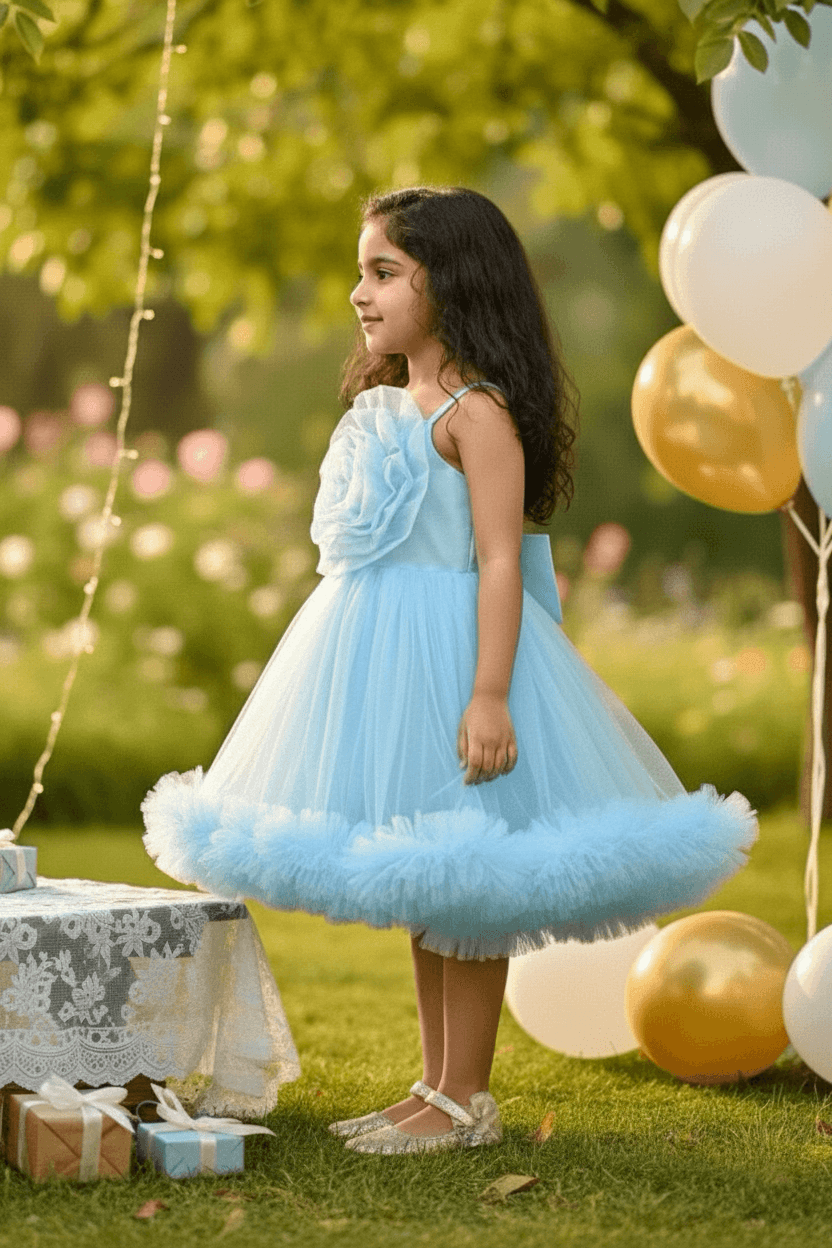 Blue party frock for girls-M250114