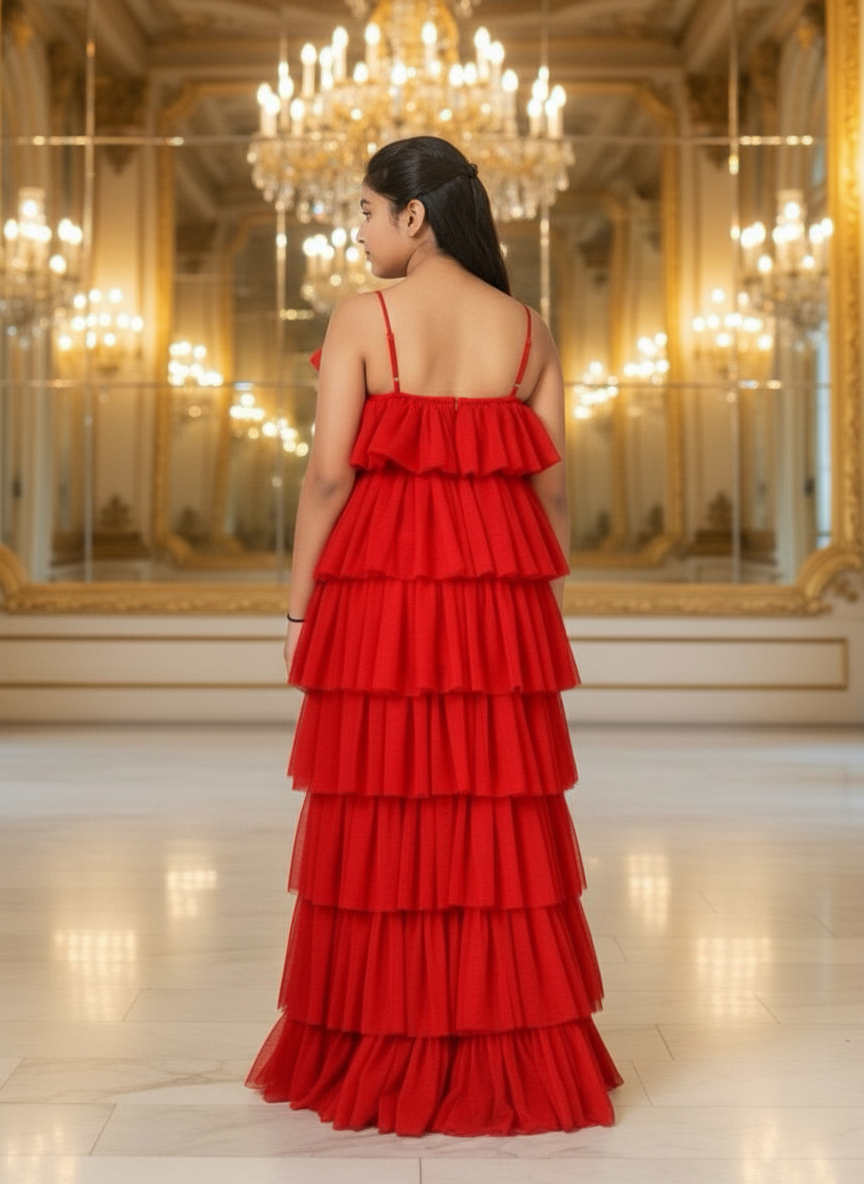 Girls Red Gown length Party dress M231001