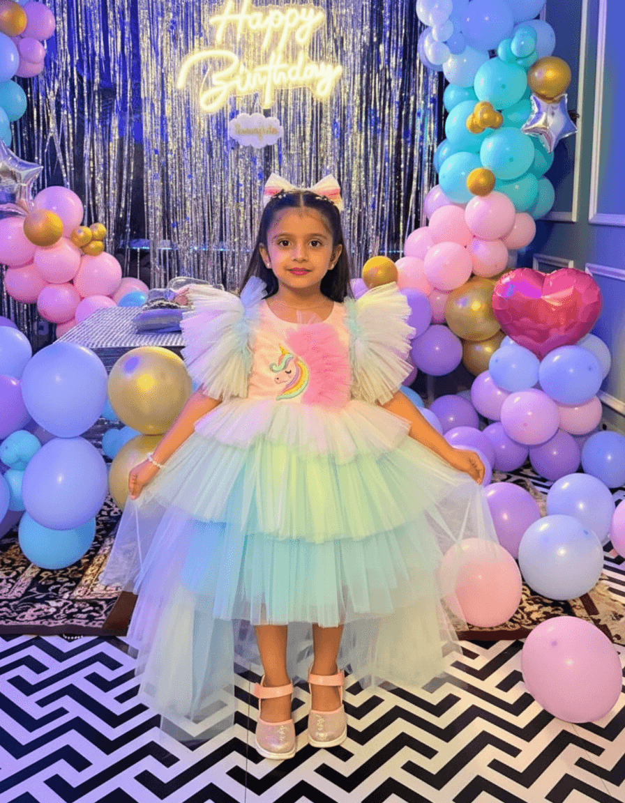 Green Unicorn Birthday Party Frock for Girls m260295