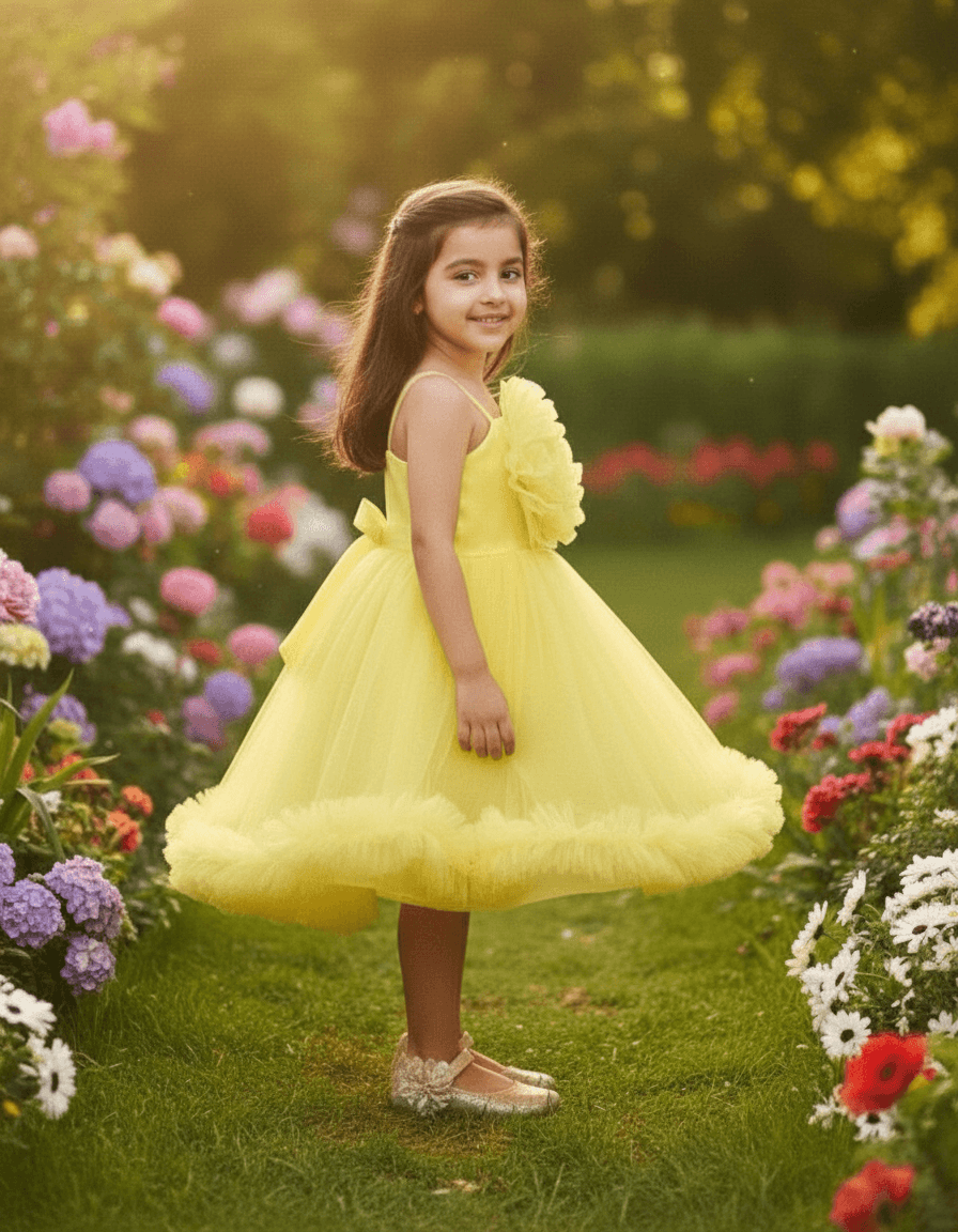 Yellow party frock for girls-M250115