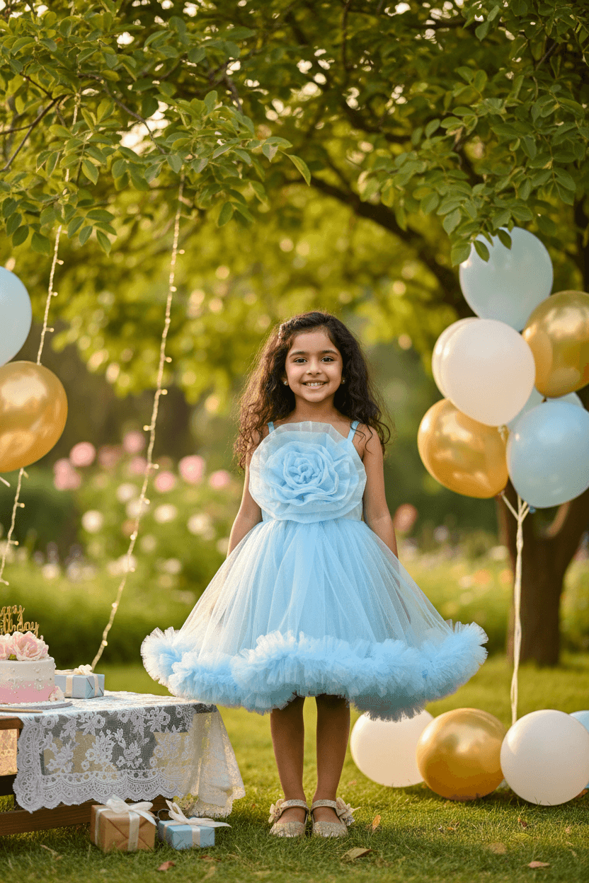Blue party frock for girls-M250114