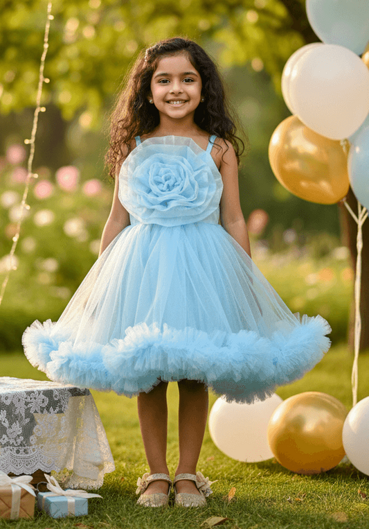 Blue party frock for girls-M250114