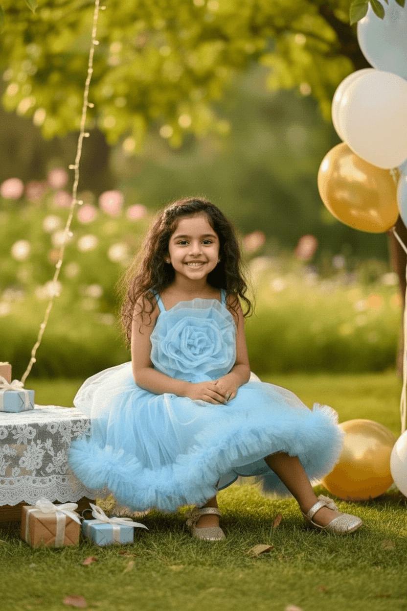 Blue party frock for girls-M250114