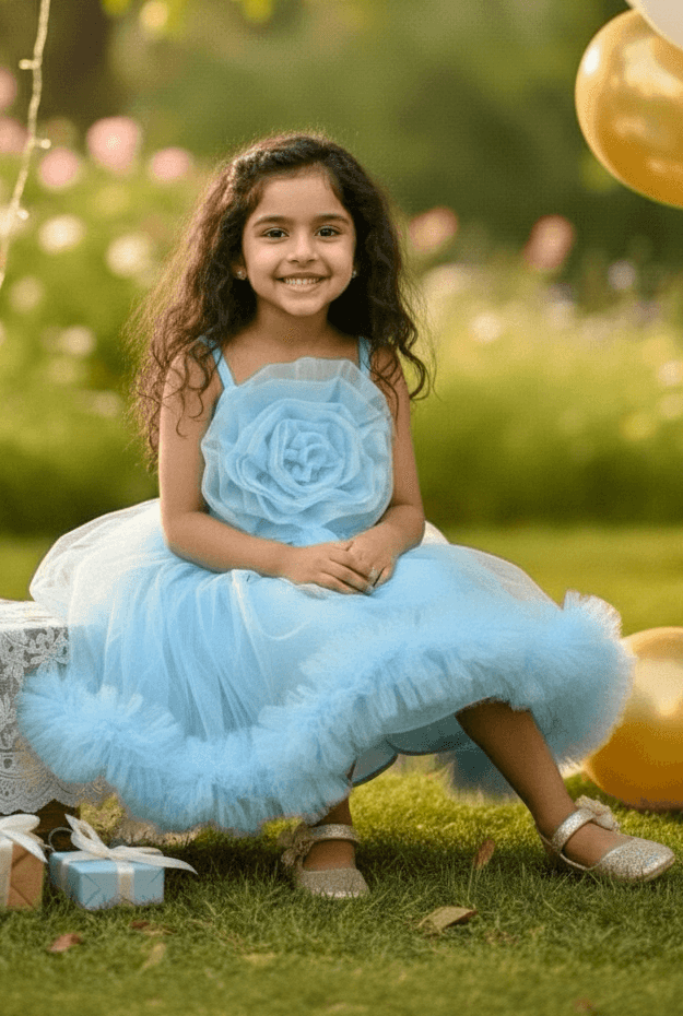 Blue party frock for girls-M250114