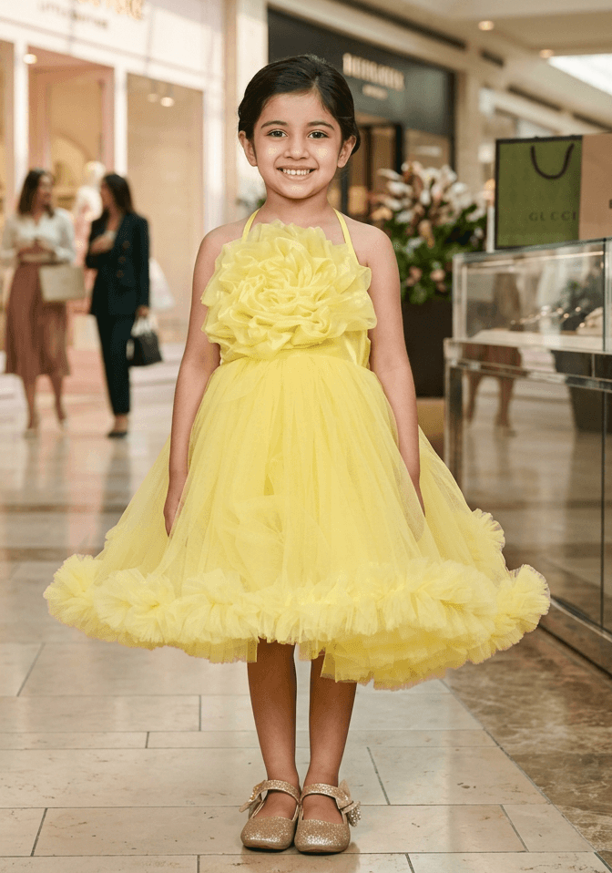 Yellow party frock for girls-M250115