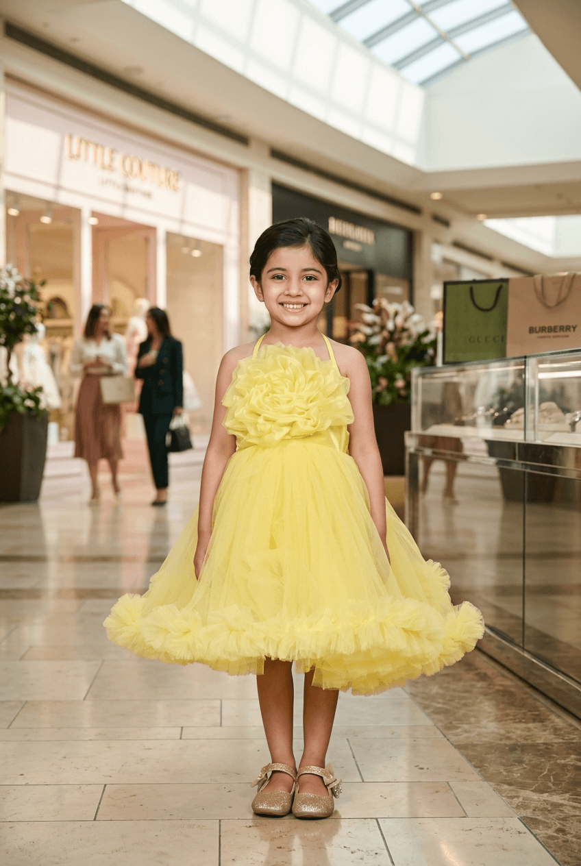 Yellow party frock for girls-M250115