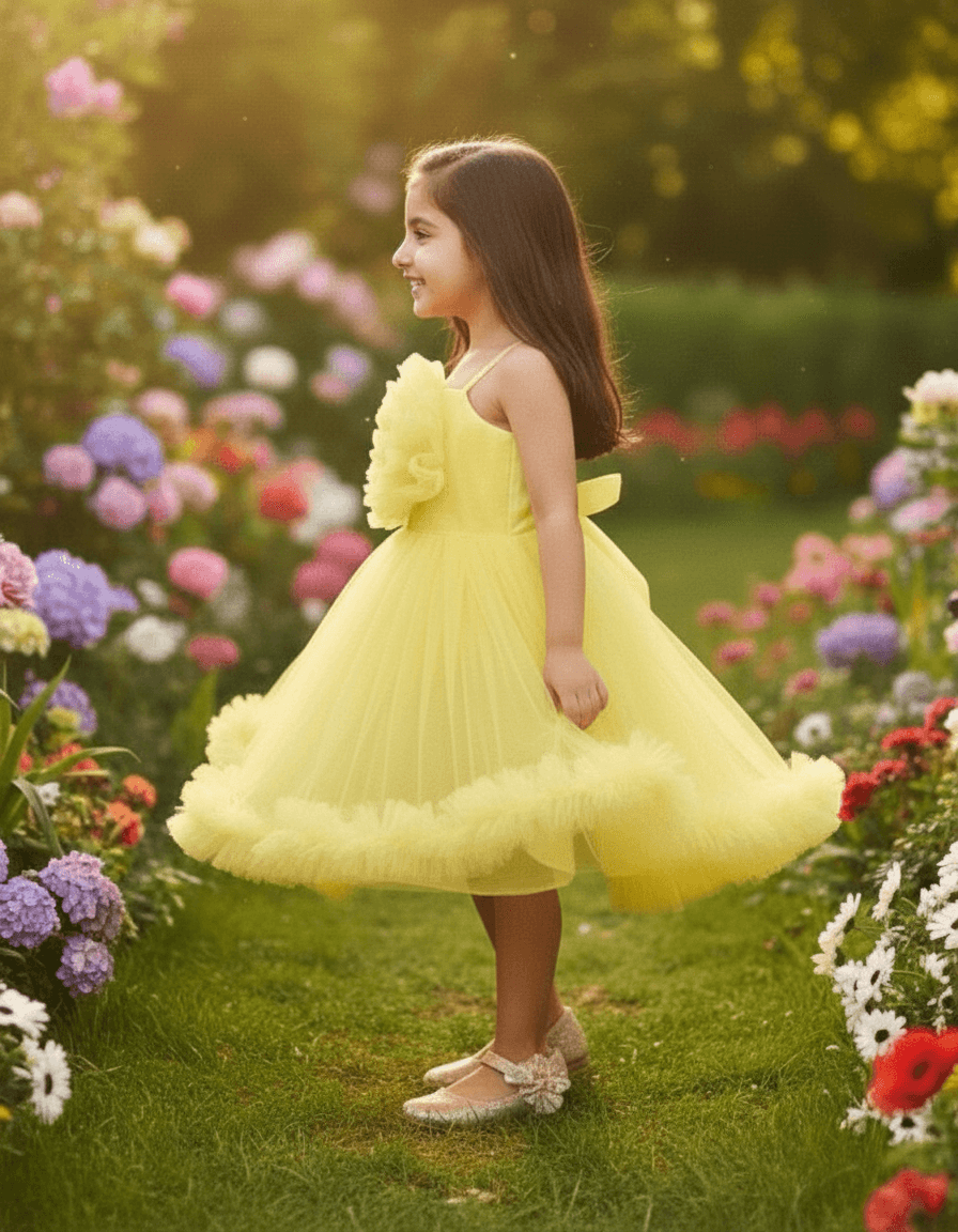 Yellow party frock for girls-M250115
