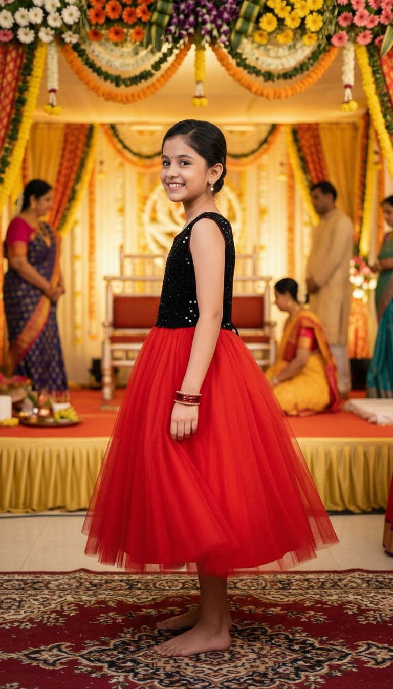 Girls red casual frock m250062