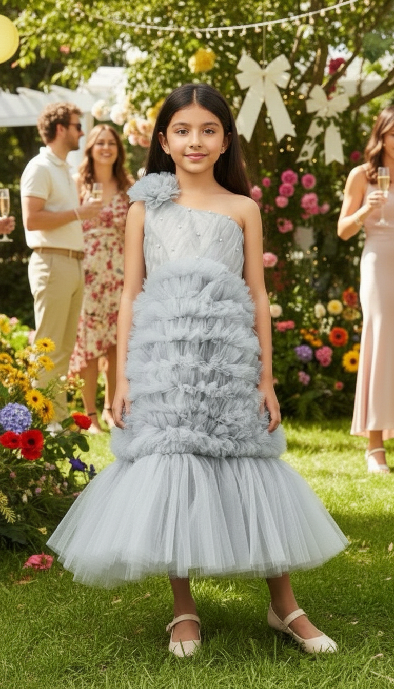 Girls Grey Gown length dress M232401