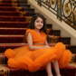 Girls orange knee length Party frock m240013