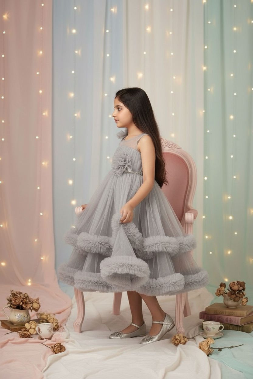 SALE Girls Grey Gown length dress M232601