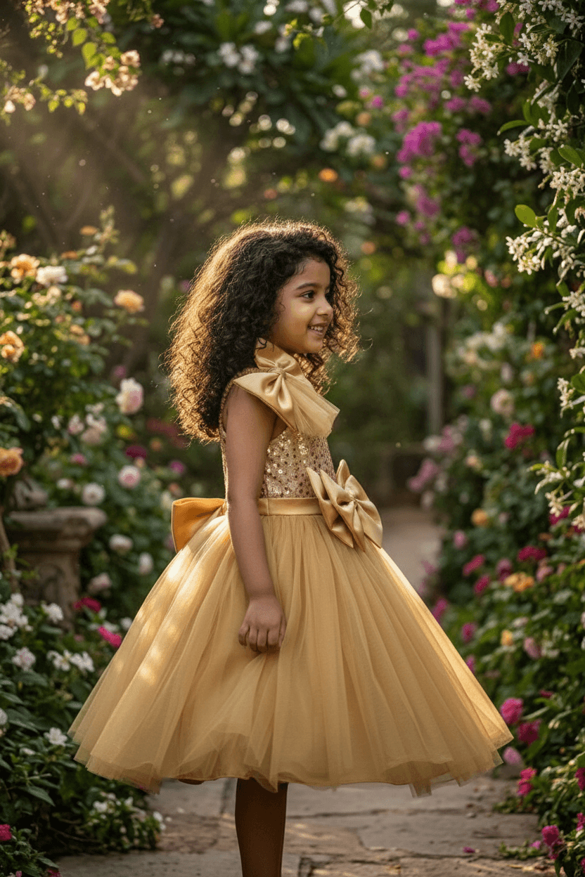 Yellow party frock for girls-M250116