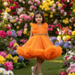 Girls orange knee length Party frock m240013