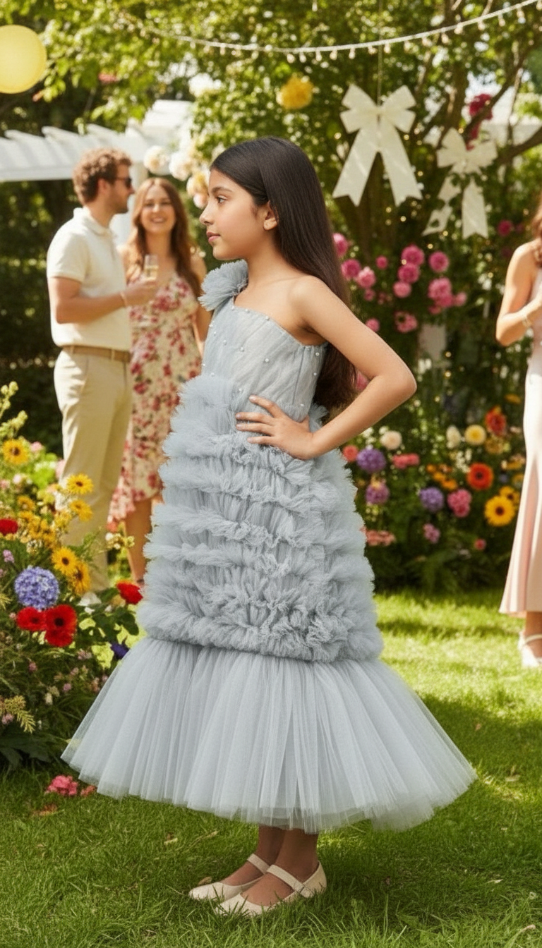 Girls Grey Gown length dress M232401