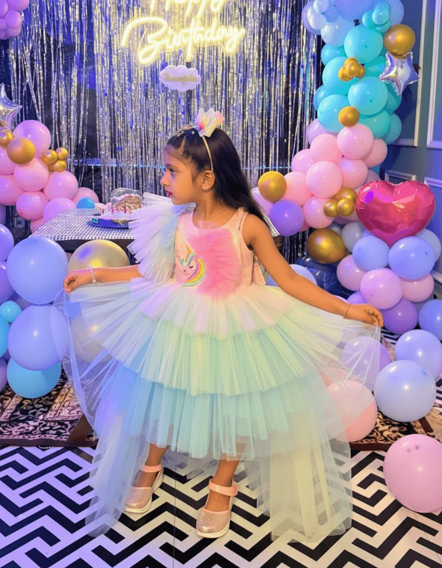 Green Unicorn Birthday Party Frock for Girls m260295
