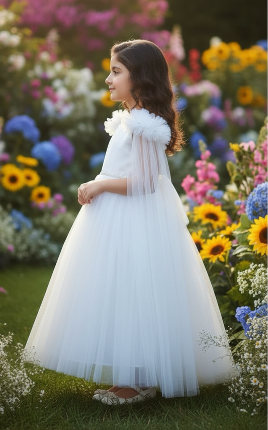 Girls white gown length party dress m250065w