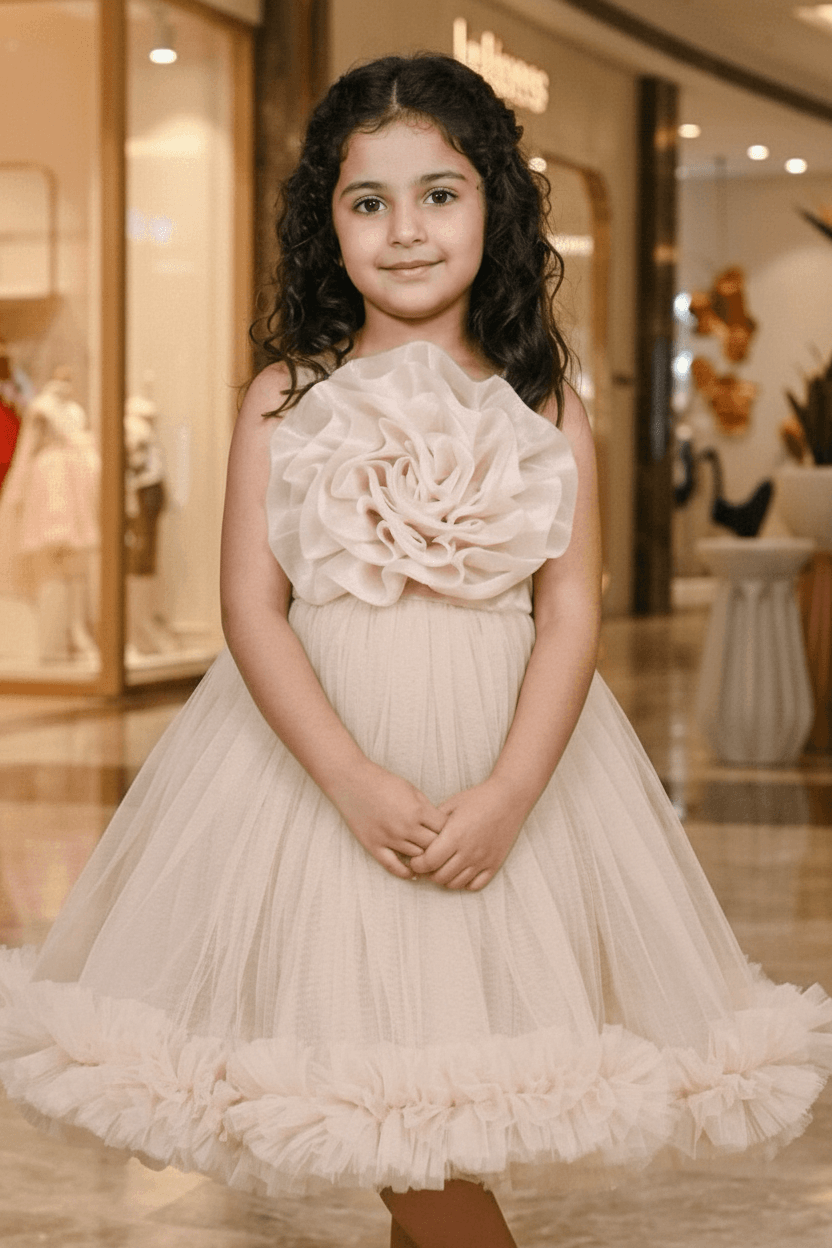 Champagne party frock for girls-M250113