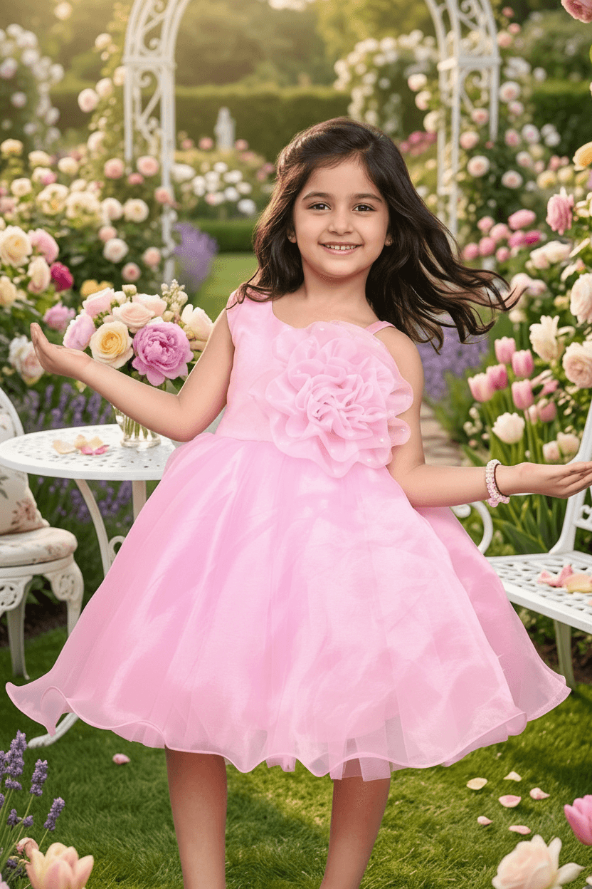 Girls pink casual frock m250049