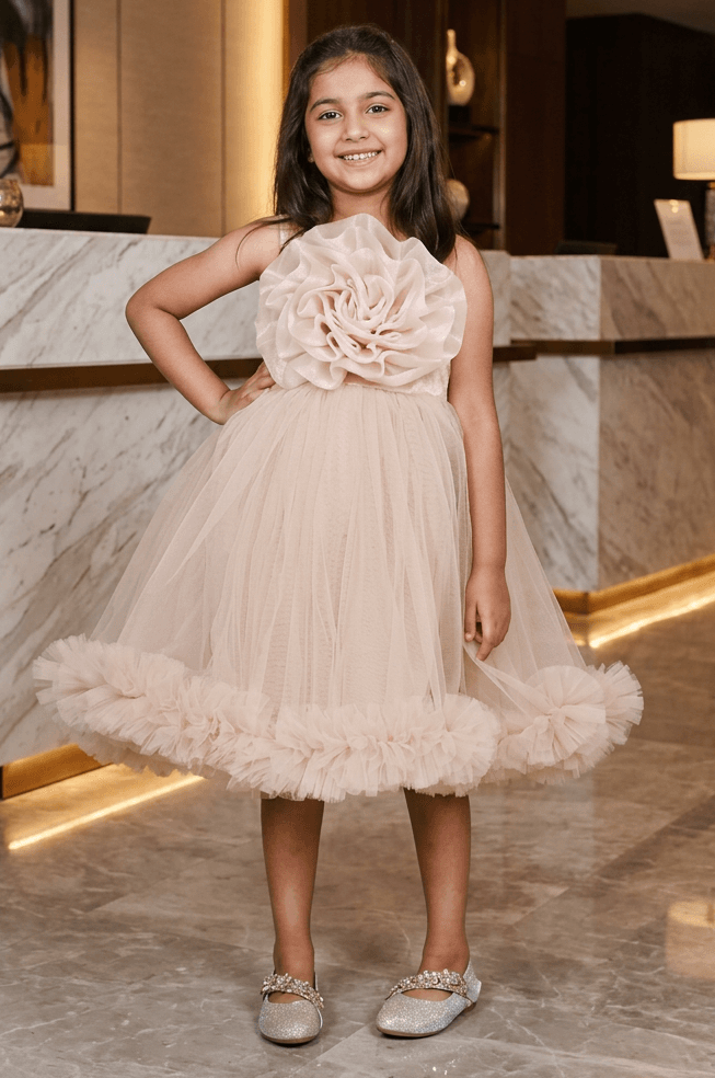 Champagne party frock for girls-M250113