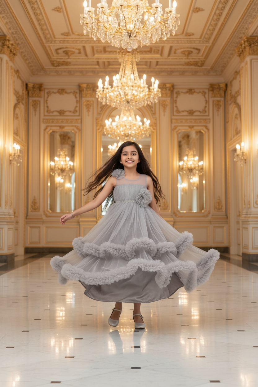 SALE Girls Grey Gown length dress M232601