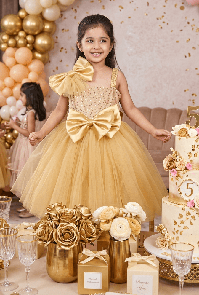 Yellow party frock for girls-M250116
