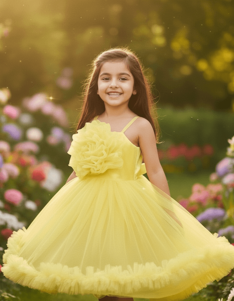 Yellow party frock for girls-M250115