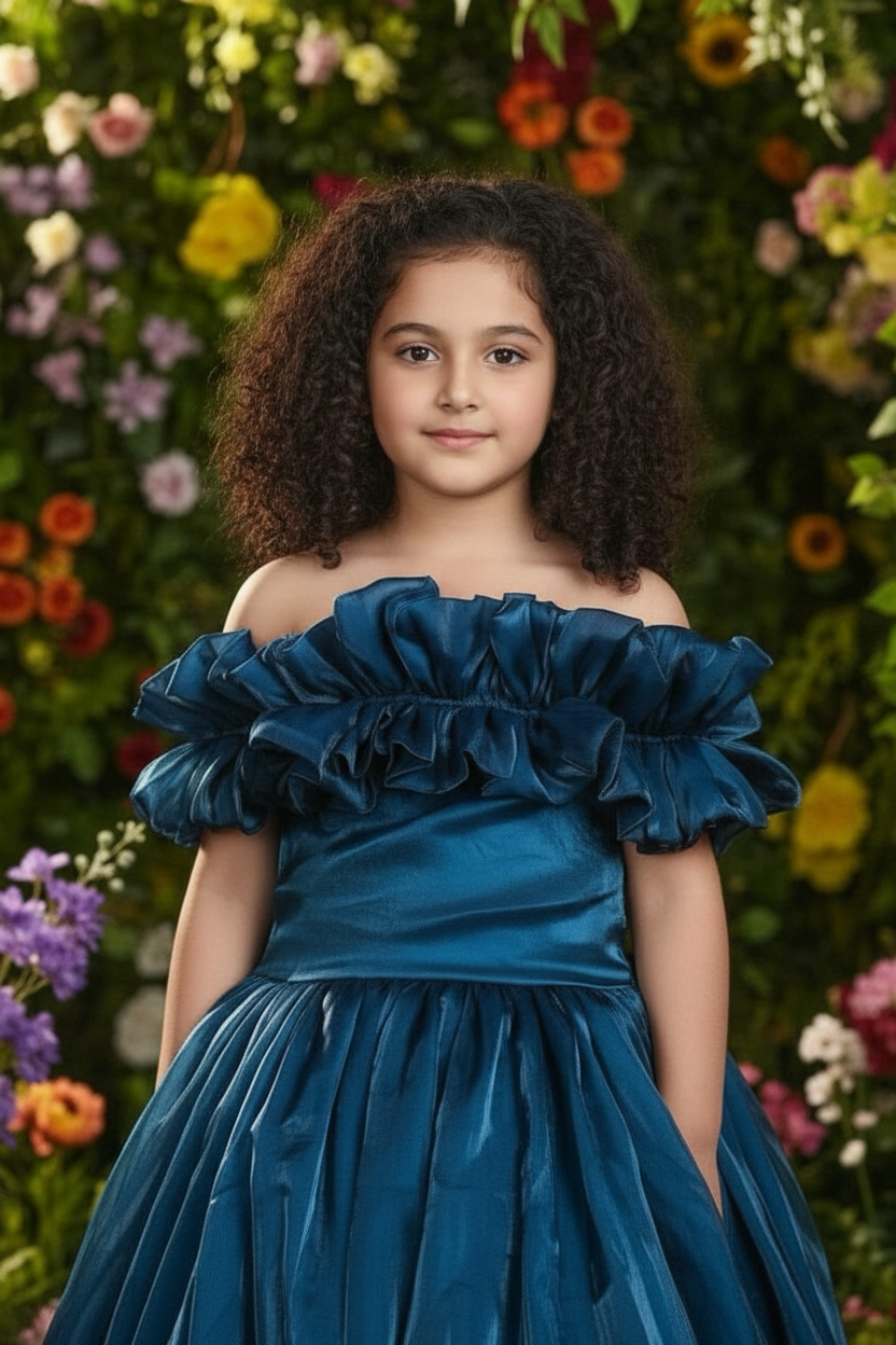 Girls teal Gown length Party frock m250287