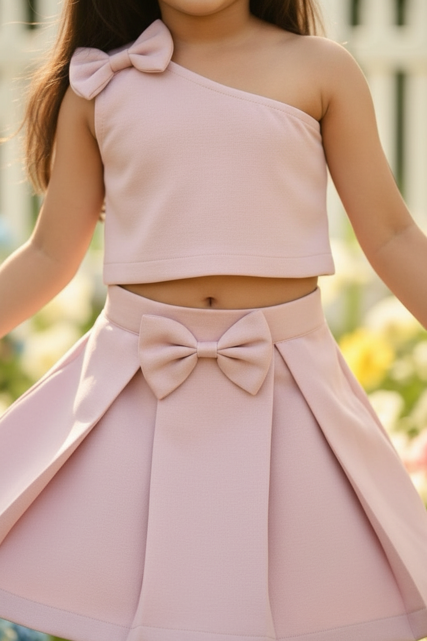 Girls one shoulder knee length coord set