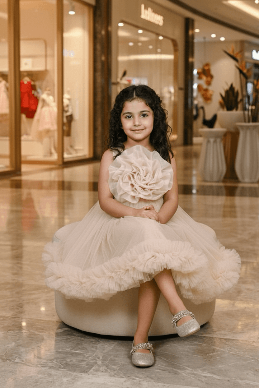 Champagne party frock for girls-M250113