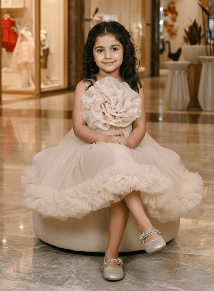 Champagne party frock for girls-M250113