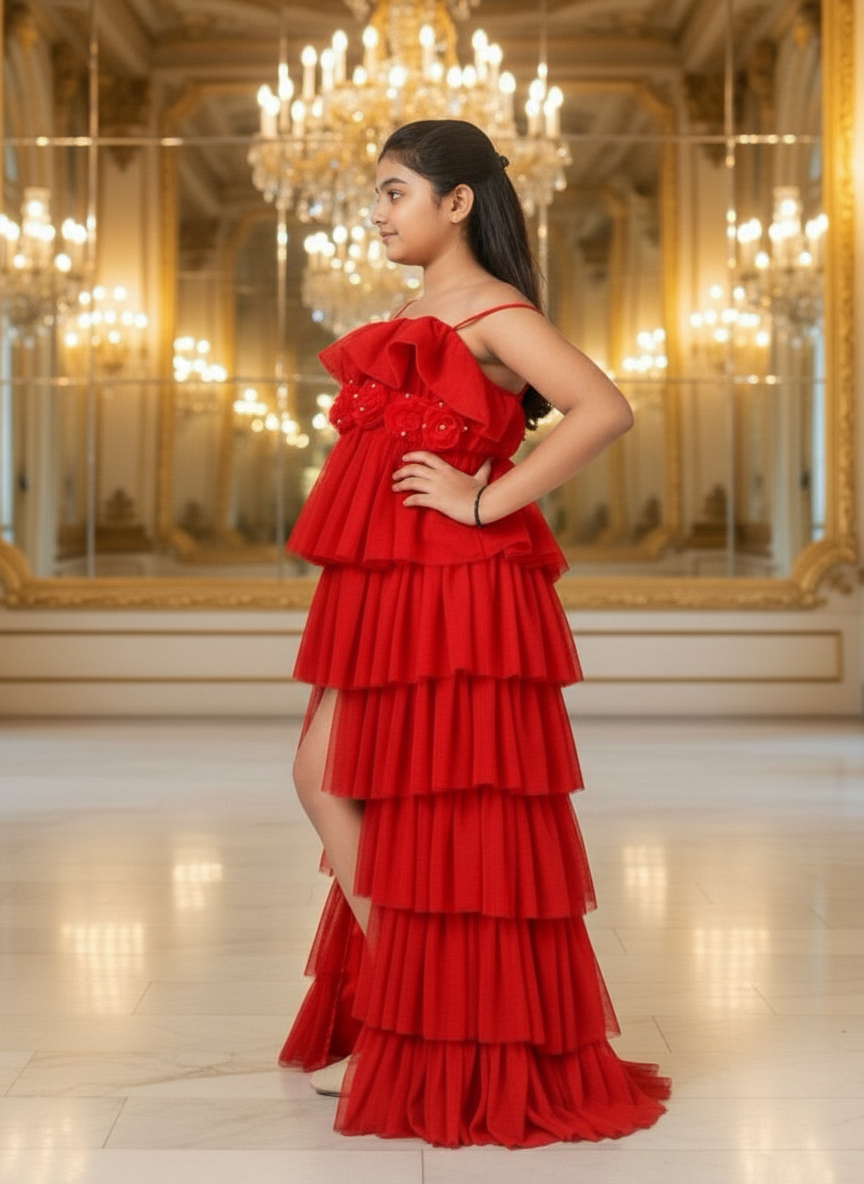 Girls Red Gown length Party dress M231001