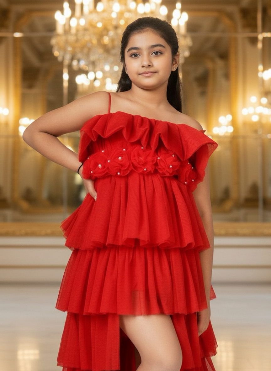 Girls Red Gown length Party dress M231001