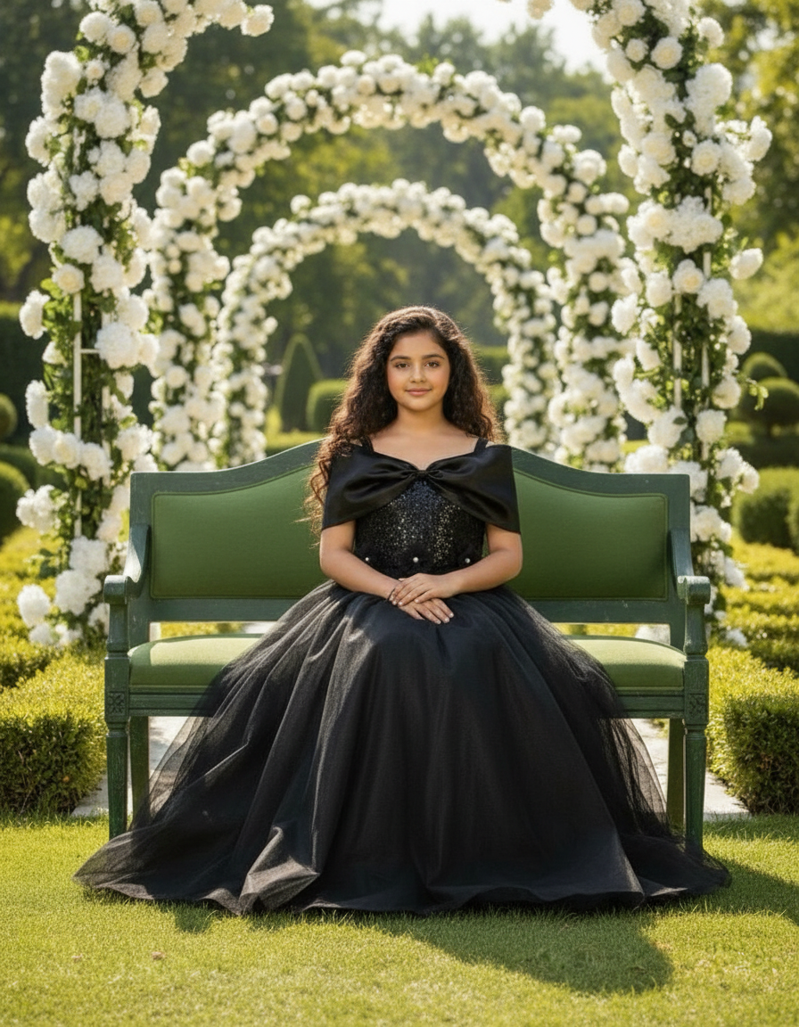 Black Flared Net Designer Gown For Girls