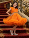 Girls orange knee length Party frock m240013