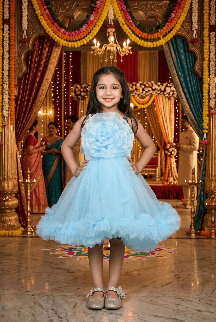 Blue party frock for girls-M250114
