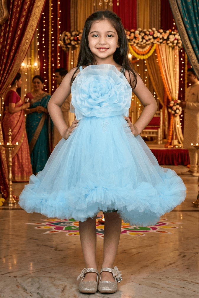 Blue party frock for girls-M250114