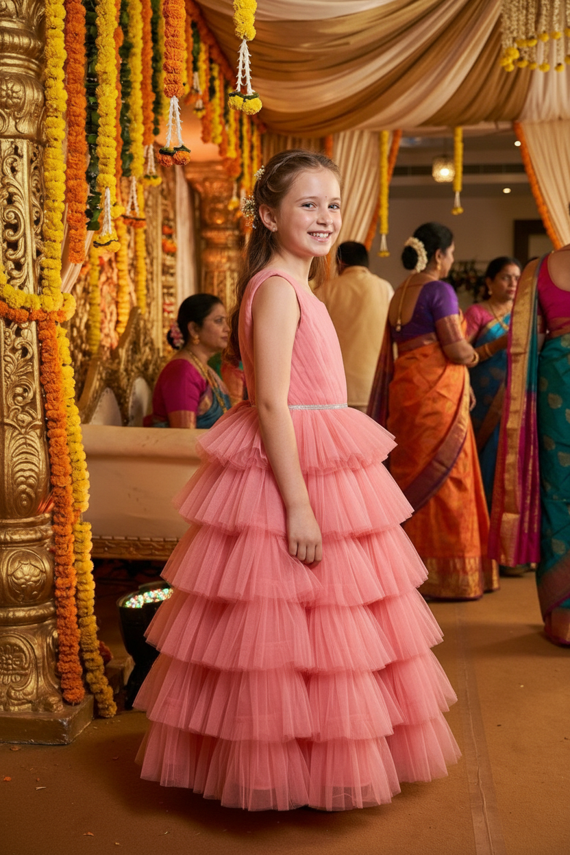 Girls peach casual frock m250059