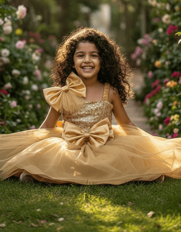 Yellow party frock for girls-M250116