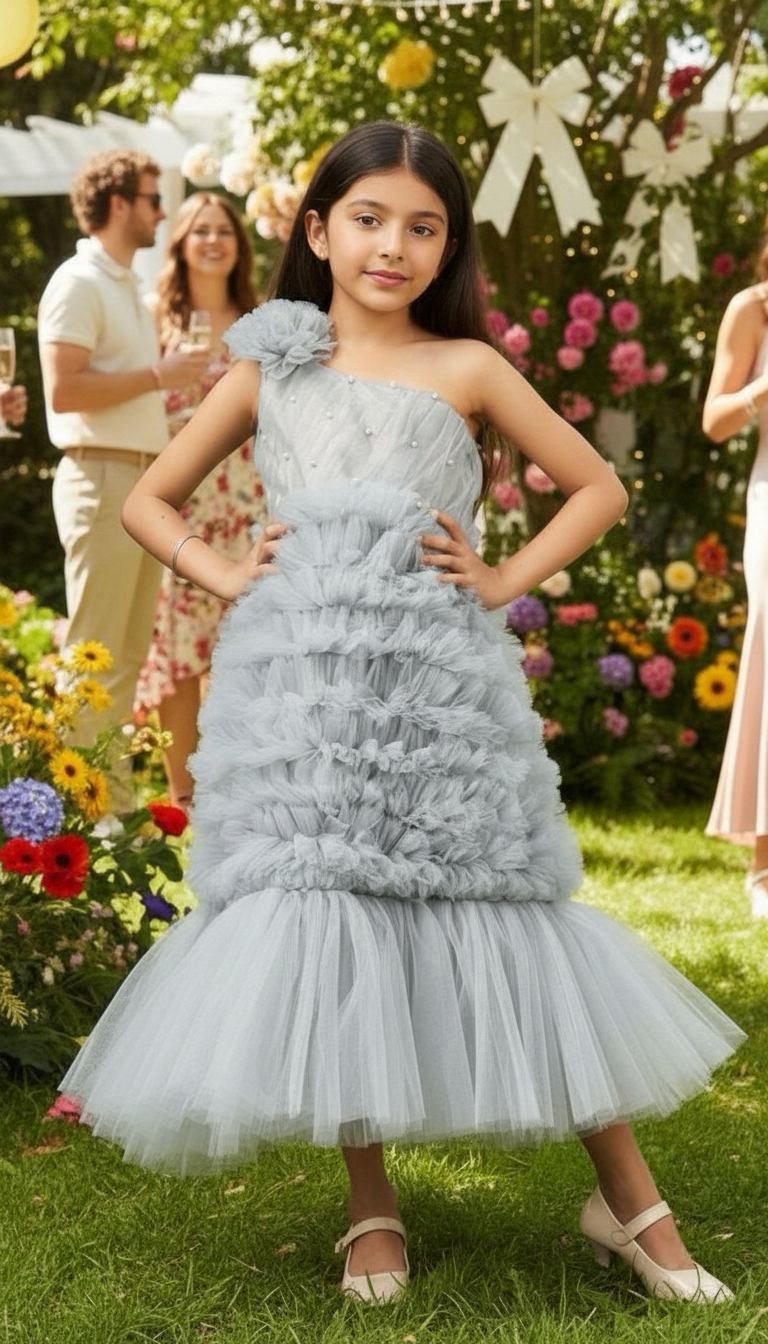 Girls Grey Gown length dress M232401