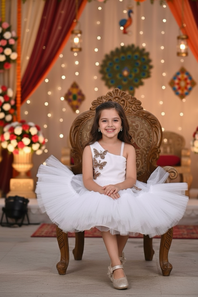 Girls white casual frock m250041